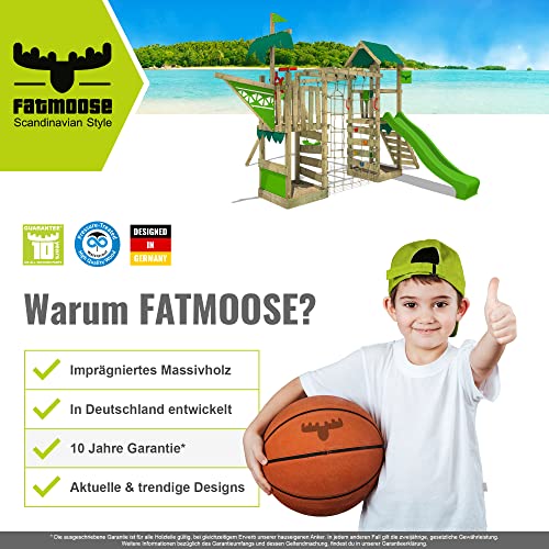 FATMOOSE Spielturm Klettergerüst JazzyJungle mit Schaukel & apfelgrüner Rutsche, Spielhaus mit Sandkasten, Leiter & Spiel-Zubehör - 7